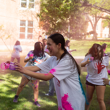 Students participating in the Holi activities